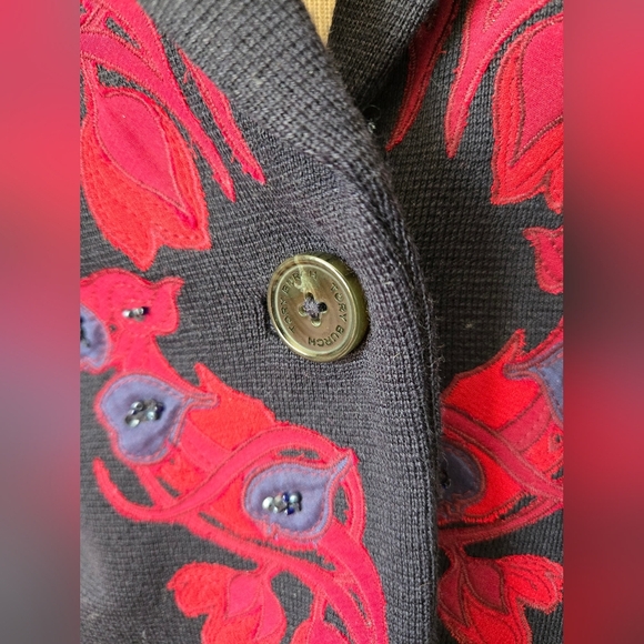 TORY BURCH Navy Wool Fitted Blazer With Red Floral Embroidery. Size XS - Picture 2 of 12
